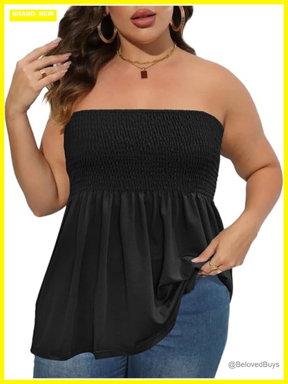 Plus Size Strapless Tube Top Sleeveless Flare Hem Blouse